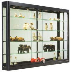 3x3 Wall Mounted Display Case W Slider Doors Mirror Back Locking Wall Mounted Display Case W 4 Top Lights Mirror Back Locking Black