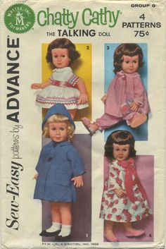 Vintage 1960/'s Sewing Pattern Outfits Wardrobe Doll Clothes for 20/" Chatty Cathy