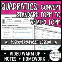 free this graphic organizer is an excellent way for students to converting standard form to vertex form
