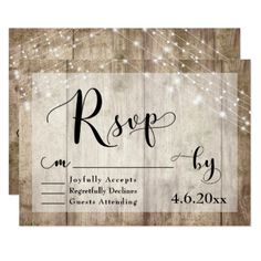 Rustic Light Brown Wood Lights Wedding RSVP 3 Card Rustic Light Brown Wood Lights Wedding RSVP 3 Card