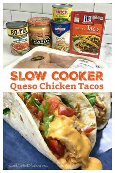 Slow Cooker Queso Chicken Tacos recipe. If you love tacos this is going to be your new favorite. #food #recipes #chicken #tacos #mexican #slowcooker #crockpot