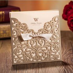 Make Your Own Wedding Invitations With Help From Cricut Explore Graceful Metallic Brown Laser Cut Ribbon Wedding Invitations Ewws028