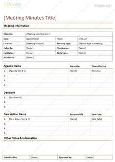 minutes for a meeting template