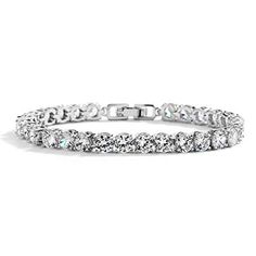 Mariell Silver Platinum Cubic Zirconia Tennis Bracelet for Women Bridal Wedding or Everyday Jewelry
