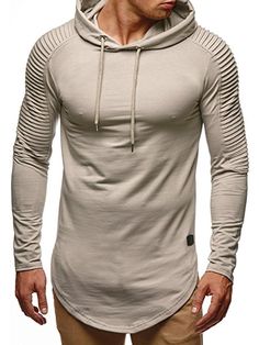 Men Pure Color Long Sleeve Round Bottom Raglan Hoodie Henley T-Shirts Slim Fit Hoodies