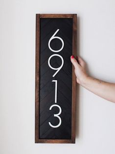 Plaque Modern House Numbers One Number Square Concrete with Natural Wood