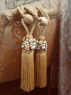 Pair Of Brown Ice Blue 18/" Rope Tiebacks Mocha Ice