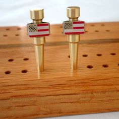 USA American Flag Patriotic Cribbage Pegs In Brass Fit Boards With Inch Holes USA American Flag Patriotic Cribbage Pegs In Brass Fit Boards With Inch Holes