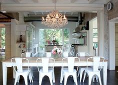23 Best Farmhouse Tables Paired With Modern Chairs Images Kitchen Crystal Chandelier With Farm Table And Chairs Dining Metal Kitchen