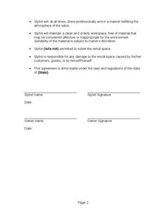 a template for a hair salon booth rental agreement between a salon owner and a hair stylist