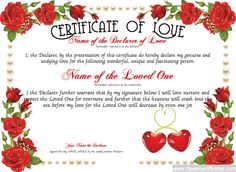 love certificate templates