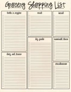grocery shopping list template