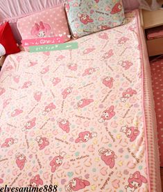 My Melody Blanket Bed Sheet Pillowcase Kawaii Bowknot Kitty Flannel Big Cos Gift