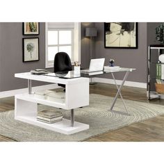 stunning modern home office desks with unique white glossy desk plus
