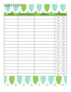 guest list template for wedding