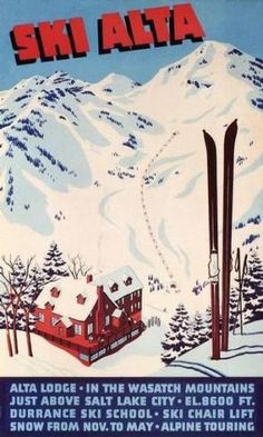 POSTER BORN TO SKI ALTA WASATCH MOUNTAINS UTAH SKIING USA VINTAGE REPRO FREE S//H