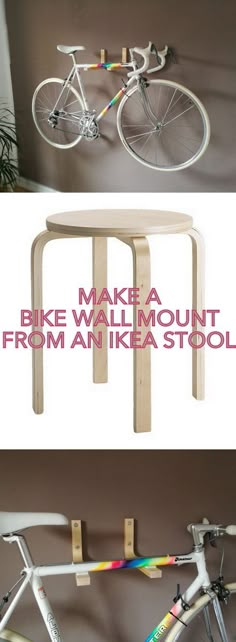 Don't you just love the ever versatile FROSTA stool? http://www.ikeahackers.net/2017/03/frosta-bike-wall-mount.html Ikea, Ikea Hacks, Diy Ikea Hacks, Ikea Diy, Ikea Stool, Ikea Hackers, Ikea Hack