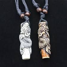 Collier de perles en bois pour hommes, imitation de Totem sculpté en os, pendentif Dragon, amulette ethnique, cadeau porte bonheur MN112 | AliExpress