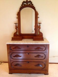 Solid Br Make Up Table Dresser Mirror Victorian Antique Style Victorian Walnut Marble Top Dresser W Mirror