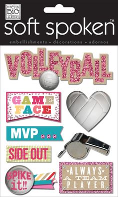 Volleyball Sports Silver Foiled Phrase Scrapbook Stickers