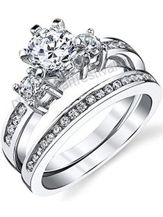925 Argent Sterling Zircone cubique Coeur Bague Femme Fiançailles Nuptiale Sets Anneaux Mariage