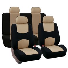 FH Group Fabric Fish Net Stitching Seat Covers W Attached Front Headrest /& Solid Bench