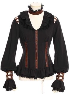 STEAMPUNK JABOT BLUSE braun beige schwarz gothic rüschen viktorianisch