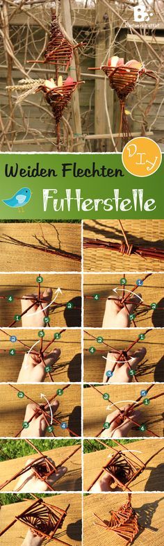 Anleitung für eine einfache Futterstelle für Vögel aus Weidenzweigen // easy willow weaving craft - Birdfeeder DIY