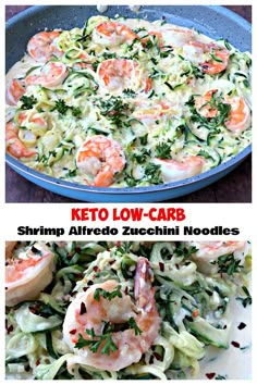 Keto Low-Carb Creamy Garlic Shrimp Alfredo Zucchini Noodles (Zoodles) is a quick and easy recipe with video instructions that is perfect for the keto diet and ketosis lifestyles. The shrimp is served grilled or pan seared with parmesan cheese and rich alfredo cream sauce. #Keto #KetoRecipes Dessert, Ketogenic Diet, Shrimp Zucchini Noodles, Low Carb Zucchini, Creamy Garlic, Garlic Shrimp Pasta