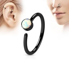 Black Titanium Bent L Shape Nose Ring Stud Hoop Daisys Flowers 18 gauge 18g
