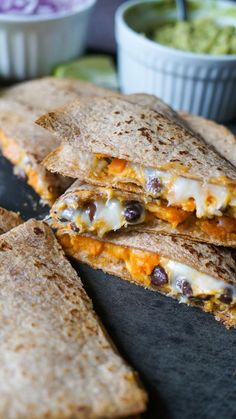 Black Bean and Sweet Potato Quesadillas. Healthy vegetarian quesadillas jam packed with sweet potatoes, black beans, and creamy cheese!