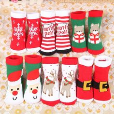 S Kids Christmas Socks,6 Pairs Unisex Baby Warm Socks Gift Cartoon Christmas Snowflake Santa Claus Elk Patterns Mid Stockings for 1-9 Years Toddle Childrens Socks Christmas Gift