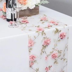 Beautiful Wine Red Trail Embroidery Sheer Double Layer Thick Table Runner