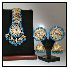 Indian Mang Tikka combo set High quality brass with polki and white danglers Round stud earrings with Maang tikka Bollywood Tikka B4