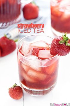 Strawberry Iced Tea ~ made with sweet, fresh, strawberry simple syrup for a refreshing summer drink! | FiveHeartHome.com