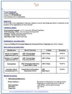 fresher resume format for mca
