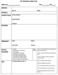lesson plans template elementary