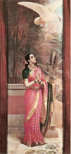 Classic Indian Art Poster Ravi Varma Press The Malabari Beauty circa 1900