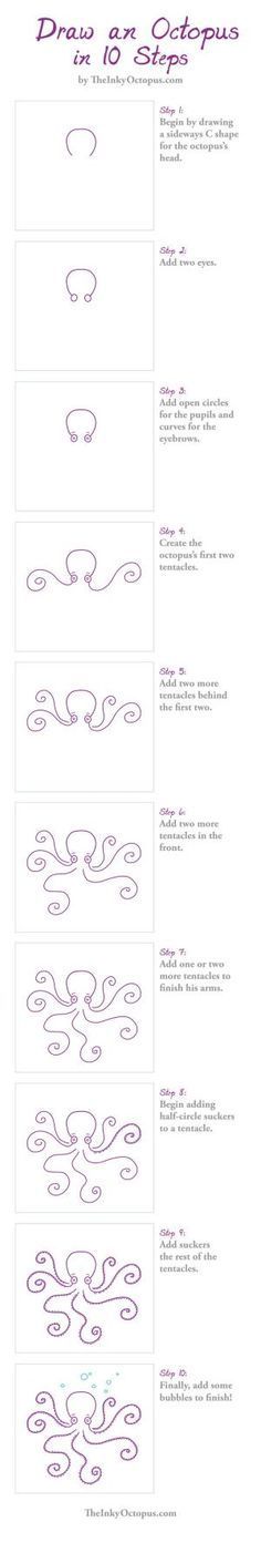 how to draw an octopus in 10 steps from theinkyoctopuscom by jeri