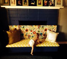 Baby-proof the fireplace hearth with a padded bench! | FUTURE home | Pinterest | Hearths Bench and Babies