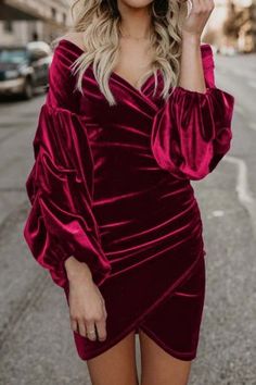 STORTO Women Off Shoulder Long Sleeve Ruched High Slit Metallic Glitter Evening Party Dress