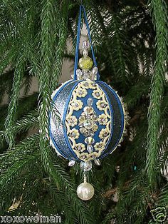 Beaded sequin jeweled pin Christmas tree ornament handmade Christmas burst ornament in turquoise and pearl