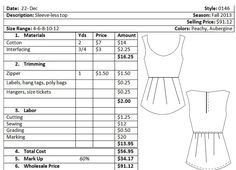 cost sheet template