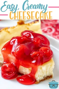 This easy and creamy cheesecake is absolutely delicious! Make your own crust or use storebought. Cream cheese, eggs, sugar, sour cream make it the best! #cheesecake #dessert