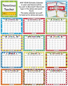 free school year calendar from light bulbs and laughter click to