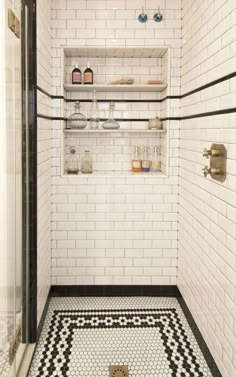 180 Best Awesome Shampoo Niches Images On Pinterest In 2018 Master Love The Black And White Subway Tiles Hexagonal Custom Recessed Niche In This