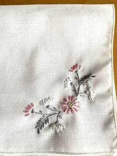 Embroidered Linen Tablecloth 4 Napkins Vintage Handmade Autumn Orange Cross Stitch 48 Table Topper