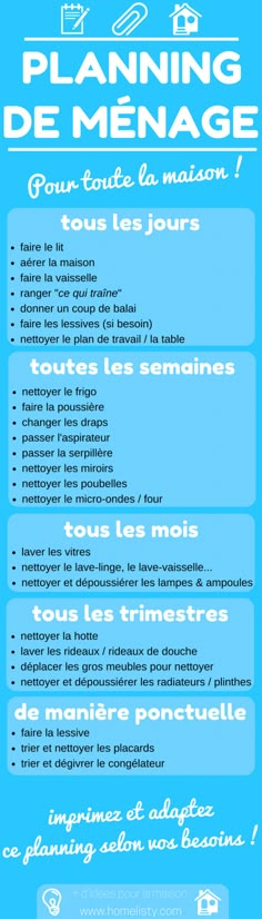 [TÉLÉCHARGEMENT GRATUIT] : Planning De Ménage Pour La Maison ! Housekeeping Schedule, Home Organisation, Journal Organization, Tips & Tricks, Housework, Home Hacks, Diy Hacks, Tidying