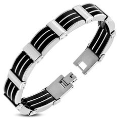 Bracelet en acier inoxydable bracelet argent pour homme hommes noir croix 21 cm LIFE STYLE