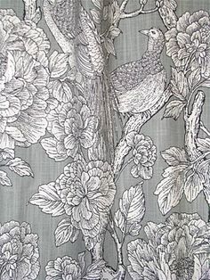 55 Best Bird Fabric Images On Pinterest Drapery Tweedbank Grey De42577 15 Bird Fl Print Fabric On Heavy Linen Weave For Window